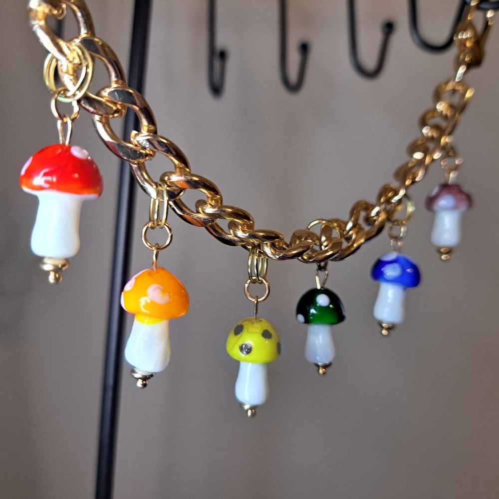 Rainbow Glass Mushroom Purse Charm Chain - purse not included